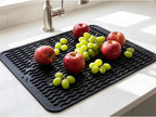 MicoYang Silicone Dish Drying Mat for Multiple Usage,Easy clean,Eco-friendly,Heat-resistant Silicone Mat for Kitchen Counter or Sink,Refrigerator or drawer liner Black L 16 inches x 12 inches