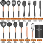 Silicone Cooking Utensil Set, Umite Chef Kitchen Utensils 15pcs Cooking Utensils Set Non-stick Silicone Rose Gold Handle Cooking Tools Whisk Kitchen Tools Set -Grey