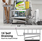 Sponge Holder for Kitchen Sink – Rustproof Stainless Steel with Detachable Drainboard, Brush Rack & Towel Bar | Compact, Non-Slip Design for Countertop Bathroom