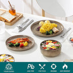 vancasso PLAYA Plates and Bowls Sets, 24 Pieces Dark Brown Dinnerware Sets for Kitchen, Reactive Glaze Dishes Set for 8, Dishwasher and Microwave Safe