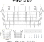 MaraFansie Hanging Wire Baskets Kitchen Storage Basket Adhesive and Screws Basket Over the Cabinet Door Organizer with Adhesive Strips and Screws Accessories, 2 Installations, 2 Pack, White