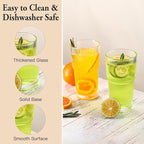 4PCS Ribbed Glass Cups with Lids and Straws, 20oz Vintage Drinking Glasses, Aesthetic Iced Coffee Cups, Glass Tumbler for Boba, Beer, Tea, Cocktails, Ribbed Glassware Set,Clear