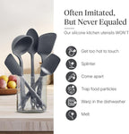 GIR 5-Piece Silicone Kitchen Utensils Set, Non-Toxic Cooking Utensils for Cooking and Baking, Heat Resistant, Food Grade, Dishwasher Safe Rubber Spatula, Ladle, Spoon - Charcoal