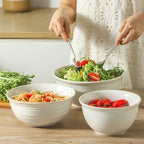 HASENSE Ceramic Mixing Bowls Set, 2.1/1.0/0.5 Qt, Handmade Salad Serving Bowls for Kitchen, Deep Nesting Dishes for Storage and Baking, Microwave Dishwasher Safe, Clay-Infused White