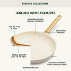 GreenPan Hard Anodized Healthy Ceramic Nonstick 8" 10" & 12" 3 Piece Frying Pan Skillet Set, Gold Handle, PFAS-Free, Dishwasher Safe, Oven Safe, Cream White