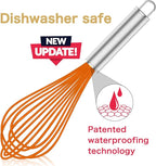 Orange Silicone Whisk, Professional Whisks For Cooking Non-Scratch, Stainless Steel & Silicone Wisk, Plastic Rubber Whisk Tool For Nonstick Cookware Pans, BPA free, Silicon Wisks Set of 3