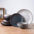 Famiware Venus Plates and Bowls Sets, 12 Pieces Stoneware Speckled Dishes Dinnerware Set for 4, Assorted Colors - Microwave & Dishwasher Safe, Modern Minimalist, for Everyday Meals & Formal Dining