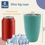 Wheat Straw Cup 20 OZ Large Drinking Glasses | Set of 6 Alternatives to Plastic Cups Reusable Unbreakable Drinking Cup Microwave and Dishwasher Safe Cups | Kitchen Water Glasses - Gree