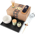 Artcome Japanese Matcha Tea Set, Matcha Bowl with Pouring Spout, Black Tea Tray, Matcha Whisk, Ceramic Whisk Holder, Matcha Powder Caddy, Handmade Matcha Ceremony Kit For Japanese Tea Ceremony (10Pcs)