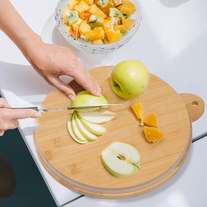 ECOWAY Melamine Salad Bowl, Bamboo Fiber Salad Bowl Large with 4 Small Serving Bowls and Bamboo Lid Cutting Board with Handle and Silicone Seal Ring Perfect for Storage Salad Foods(Spots,9.8 Inches)