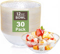 I00000 30 Pack 12 Ounce Clear Plastic Bowls Serving Bowls Hammered with Gold Rimmed, Heavy Duty Disposable Bowl Set,Small Bowl for Wedding & Party