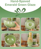 ZENS Matcha Whisk Set, 5pcs Matcha Kit Set Includes Emerald Green Bowl, Handcrafted Bamboo Whisk and Chasen Holder, Scoop & Tea Mat, Matcha Tea Ceremony Gift for Matcha Lovers