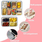 VOUKEN 2PCS Plastic Divided Serving Tray with Lid Snackle Box Charcuterie Container Portable Snack Platters Organizer for Candy, Fruits, Snacks, Nuts, for Party, Entertaining, Picnic (4 Compartment)
