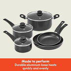 bella Cookware Set, 12 Piece Pots and Pans with Utensils, Nonstick PFOA Free Scratch Resistant Cooking Surface Compatible with All Stoves, Nylon and Aluminum, Black