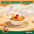 JOLLY CHEF Compostable Disposable Paper Bowl [12 oz] Heavy Duty Soup Containers [150 Pack] Biodegradable Bagasse Hot Cold Food Eco-Friendly Sugarcane Microwavable Bowls for Salad Milk Thanksgiving Day