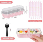 25 Pack Mini Loaf Pans with Lids and Spoons Sealing Sticker, 6.8oz Mini Cake Pans for Baking, Disposable Aluminum Foil Loaf Pans, Pink Loaf Baking Pans, Small Cake Containers With Lids