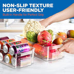 NutriChef Refrigerator Organizer Bins 6-Piece - Plastic Storage Bins with Egg Holder - For Fridge, Freezer, Kitchen, Cabinet, Countertops, Pantry - Stackable Food & Drink Containers, 14.5"x7" - Clear