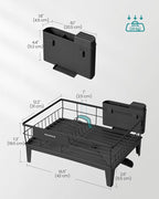 SONGMICS Dish Drying Rack, Kitchen Dish Rack, with Drainboard, 360° Rotatable and Extendable Spout, with Cutlery Holder, 12.2 x 16.5 x 7.3 Inches, Ink Black UKCS550B01