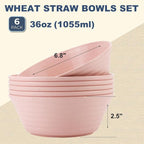 Wrova Wheat Straw Bowl Sets,6 PCS Unbreakable Cereal Bowl 36 OZ,Microwave and Dishwasher Safe Bowls,Kitchen Bowls BPA Free for Serving Soup,Oatmeal and Salad （Sakura）