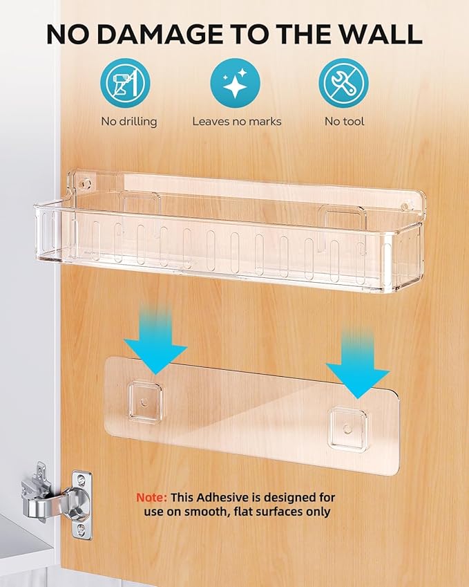 Nieifi Spice Rack Wall Mount, 4 Pack, Clear, Screw or Adhesive Installation, Spice Rack Organizer for Your Kitchen Cabinet or Pantry Door