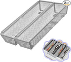 2PCS Drawer Organizer for Kitchen,Utensil Mesh Drawer Organizer with Interlocking Arm for Cosmetic,Flatware,Pen (12 * 3 * 2 Inches,Grey)