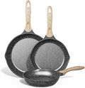 JEETEE Non Stick Frying Pan Set, Frying Pans Nonstick, Omelette Skillet with Soft Touch Handle, 3-Piece Cookware Set 8 Inch 9.5 Inch 11 Inch