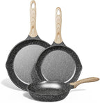 JEETEE Non Stick Frying Pan Set, Frying Pans Nonstick, Omelette Skillet with Soft Touch Handle, 3-Piece Cookware Set 8 Inch 9.5 Inch 11 Inch