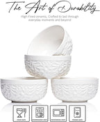 25DOL 32 oz Ceramic Bowls Set of 4 – Large Embossed Soup & Ramen Bowls with Nature-Inspired Design – Deep Bowls for Pasta, Pho, Chili & Salads – Microwave & Dishwasher Safe