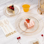 Goodluck 175 Pieces Dinnerware Set for 25 Guests, Plastic Plates Disposable for Party, Include: 50 Gold Glitter Plastic Plates, 25 Paper Napkins, 25 Cups, 25 Gold Glitter Silverware Set