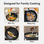 WANGYUANJI 11.8" High Purity Iron Wok Pan,Flat Bottom Stir Fry Pan for Electric,Induction & Gas Stoves,No Chemical Coating Carbon Steel Alternative,Traditional Hand-Hammered Skillet for Cooking