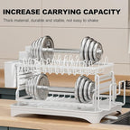 Kitchen Dish Drying Rack,2 Tier Dish Drying Rack with Draining Board, Kitchen Countertop Organizer, Multi-Use Utensil Organizer and Cup Holder, White