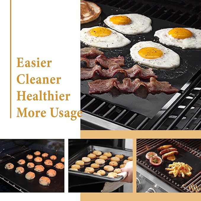 BBQ Grill mats for Outdoor Grill 100% Non-Stick Grill Mats&Baking Mats, Heavy Duty,Reusable and Easy to Clean for Gas, Charcoal, Electric Gril 6 PACK (6 Pack, 17"x 25")