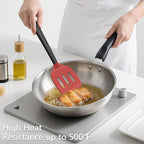 Coukre 3 Pack Silicone Spatula Set, High Heat Resistant, BPA-Free, Fish Spatula, Solid & Slotted Turner for Non-Stick Pans, Flipping Eggs, Pancakes, Fish, Burgers (3, RedBlack)