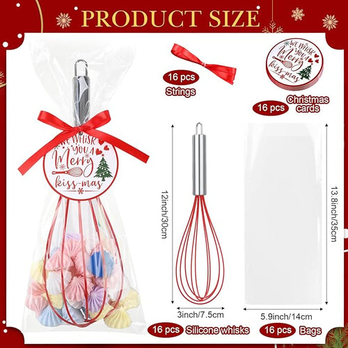 16 Sets 12 Inch Whisks Bulk DIY Fillable Whisk Gifts Colored Silicone Whisks for Cooking Heat Resistant Egg Beaters for Candy Holder Party Favors