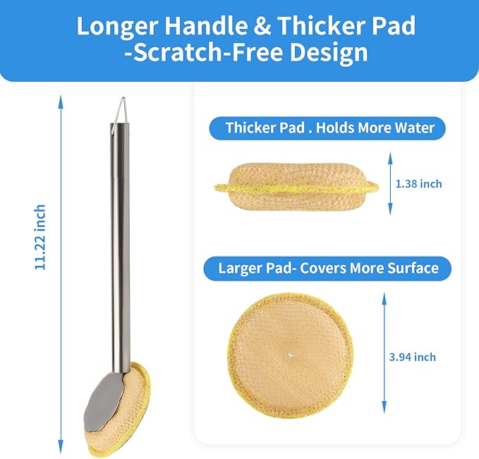 Kitchen Scrub Brush with Handle, Non-Scratch Extra Strong Cleaning Brush for Wok, Cast Iron, Pans, Oven Racks, Air Fryer - Strong Model