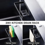 Sponge Holder for Kitchen Sink, Adhesive Dishcloth Holder, Dish Sponge Kitchen Sink Caddy 2 In 1, Metal Dishcloth Racks Sink for Dishcloths, Sponges, Brushes and Glove (Black)