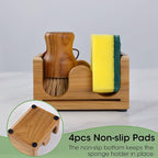 HTB Sponge Holder for Kitchen Sink,Teak Wood Dish Sponge Caddy Rack Tray Stand with Drain,Kitchen Sink Storage Organizer Countertop