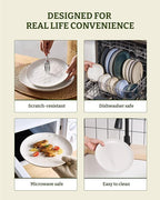 Famiware Dinnerware Sets for 8, Ocean Round 24-Piece Kitchen Plates and Bowls Sets, Microwave and Dishwasher Safe, Scratch Resistant, Matte White