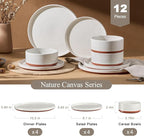 LIANYU Plates and Bowls Sets, 12 Pieces Stoneware Dinnerware Set for 4, Modern Kitchen Dinner Set Ceramic Dishware Dishes Set, Microwave and Dishwasher Safe, Cloud White