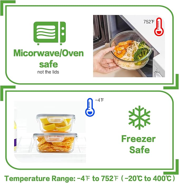 HOMBERKING 24pc Glass Food Storage Containers with Lids, Glass Meal Prep Containers, Airtight Bento Boxes, BPA Free & Leak Proof, Pantry Kitchen Storage(12 lids & 12 Containers) - Gray