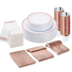 BESTVIP 175PCS Rose Gold Disposable Dinnerware Set for 25 Guests, Plastic Plates for Party, Wedding, Christmas, Include: 50 Plastic Plates, 25 Rose Gold Silverware, 25 Cups, 25 Napkins