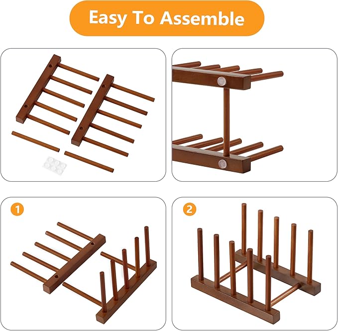 HBlife 2pcs Teak Dish Plate Bowl Cup Book Pot Lid Cutting Board Drying Rack Stand Drainer Storage Holder Organizer Kitchen Cabinet（Keep Dry）