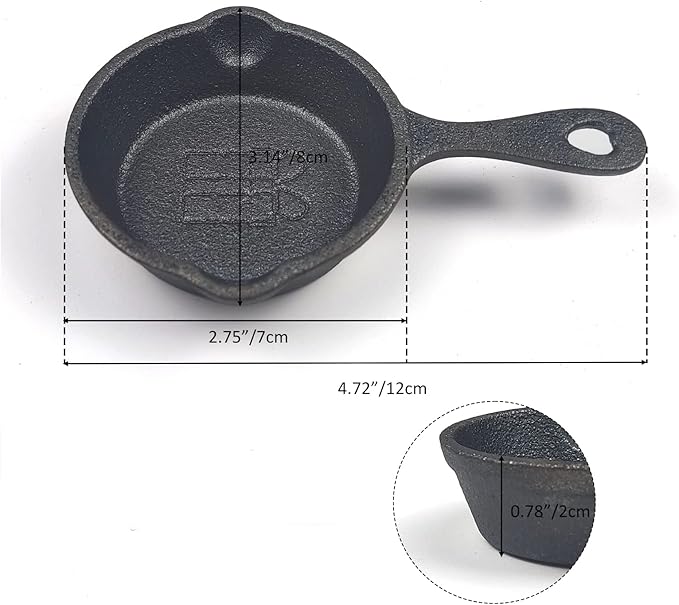 HAWOK Cast Iron Mini Skillet with wishing card gift bag DIA. 2.75 inch Set of 6 Black…