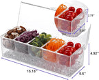IVYHOME Ice Chilled 5 Compartment Condiment Server Caddy | Fruit Serving Tray | Condiment Pots with 5 Removable Dishes Over 2 Cup Capacity Each and Hinged Lid