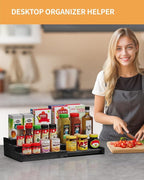 Spice Rack, 3-Tier Expandable Bamboo Spice Rack Organizer for Cabinet - Kitchen, Pantry and Cupboard Storage Organizer-Black