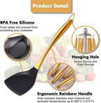 Silicone Cooking Utensils Set, 17pcs Kitchen Utensil Set with Rotatable Holder, Heat-Resistant Silicone Utensils for Cooking, Non-Stick Spatula Set with Stainless Steel Handle,Turner,Ladle (Gold)