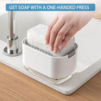 RUFCRIL Soap Pump Dispenser and Sponge Holder, 10oz / 300ml Dish Soap Dispenser for Kitchen,White
