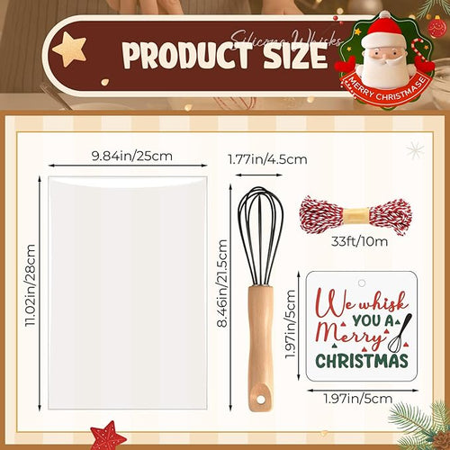 Baderke 20 Sets Baking Gifts Set Includes 8 Inch Silicone Whisk with Wood Handle Wired Stainless Steel Whisk Set Greeting Cards Plastic Bags for Party Birthday Christmas Stuffers Gift(Black)
