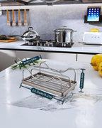 Consumest Sponge Holder for Kitchen Sink - Movable Sink Caddy for Countertop Organizer, 304 Stainless Steel Sponge Holder with Detachable Drip Tray for Kitchen Accessories, Sand Nickel