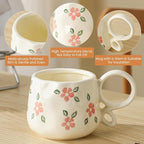 Ceramic Cute Coffee Mug For Women, Pretty Coffee Mug,Espresso Mug,9 Oz (270ml) Floral Mug (Flower)